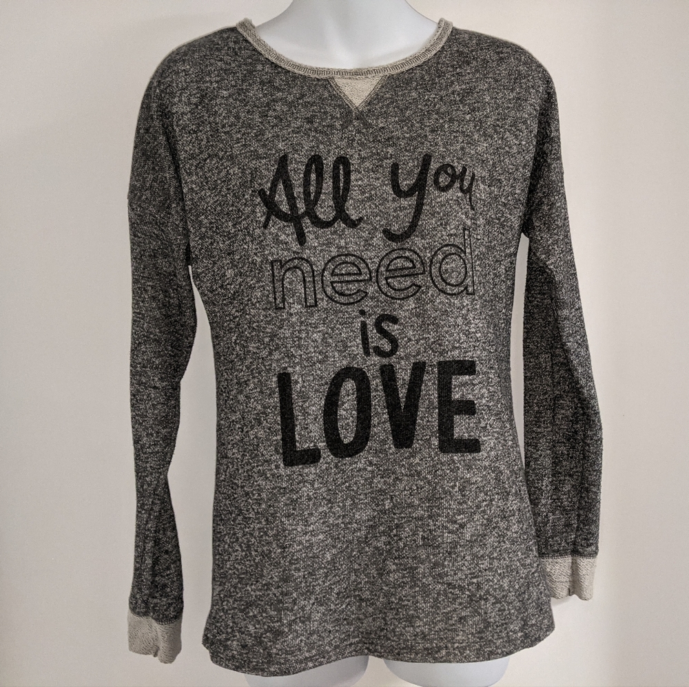 Graphic All you need is LOVE pullover heather grey sweatshirt